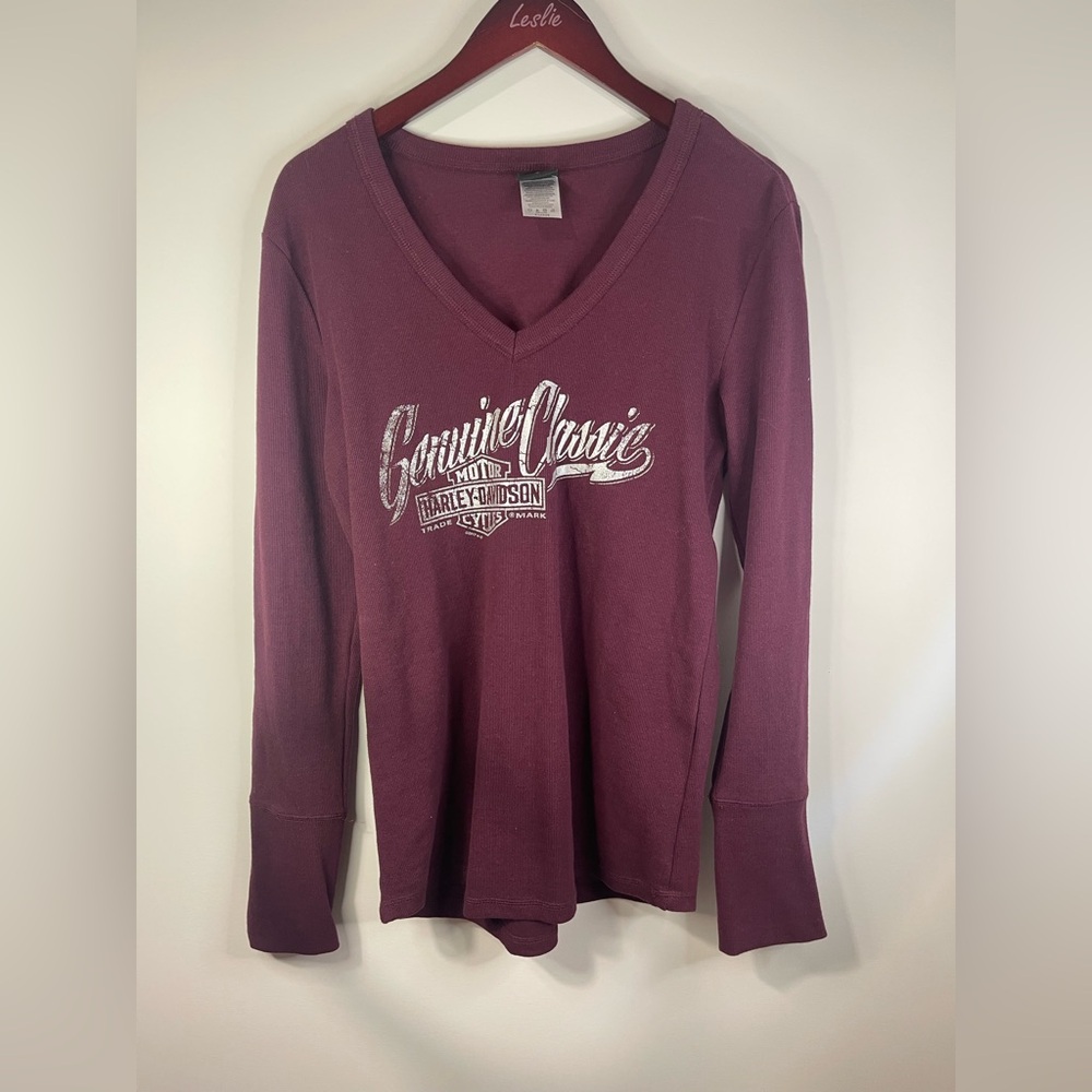 Harley-Davidson Women's v neck Burgundy‎ Long Sleeve Top